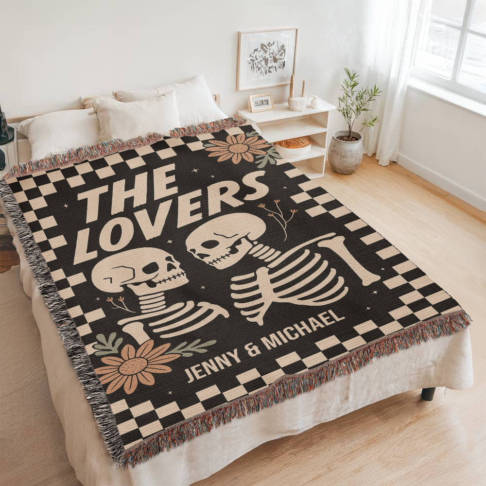 The Lovers Skeleton Personalized Couple Woven Blanket