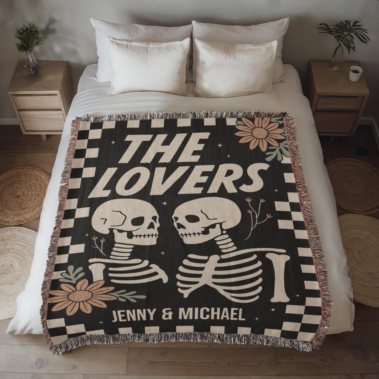The Lovers Skeleton Personalized Couple Woven Blanket