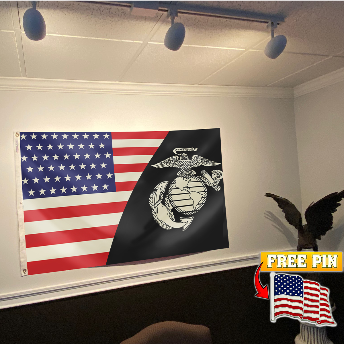Marine Corp Flag with FREE American Pin
