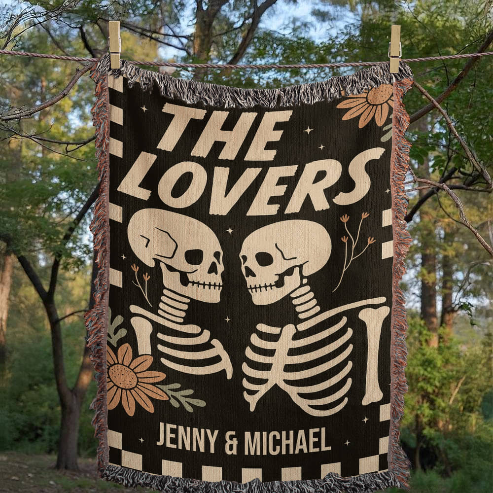 The Lovers Skeleton Personalized Couple Woven Blanket