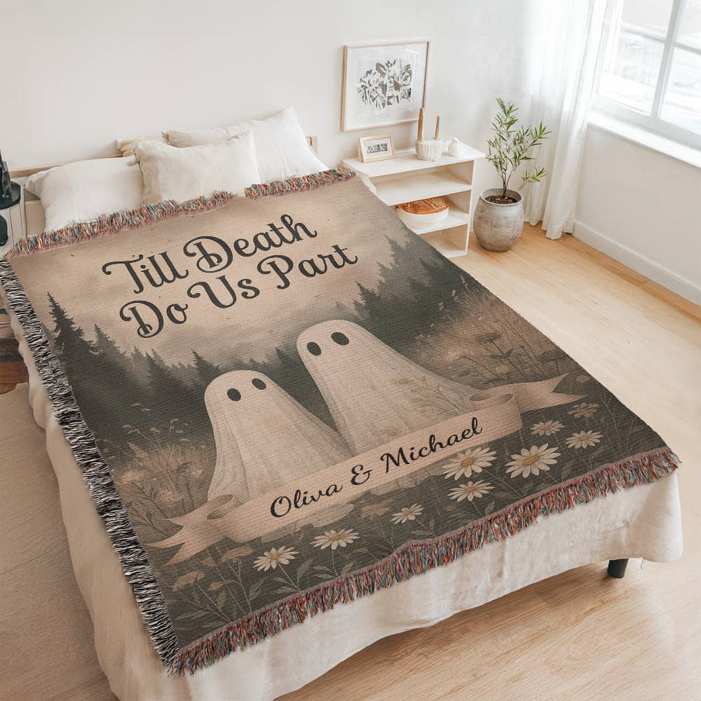 Till Death Do Us Part - Ghost Wild Flower Personalized Woven Blanket