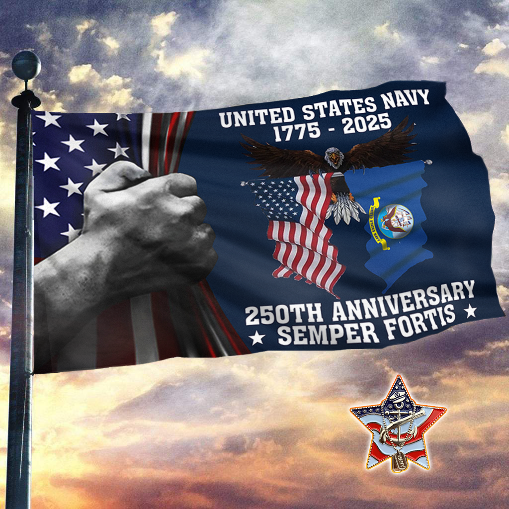 U.S. Navy 250 Years Anniversary Flag + Veteran Pin - Bundle