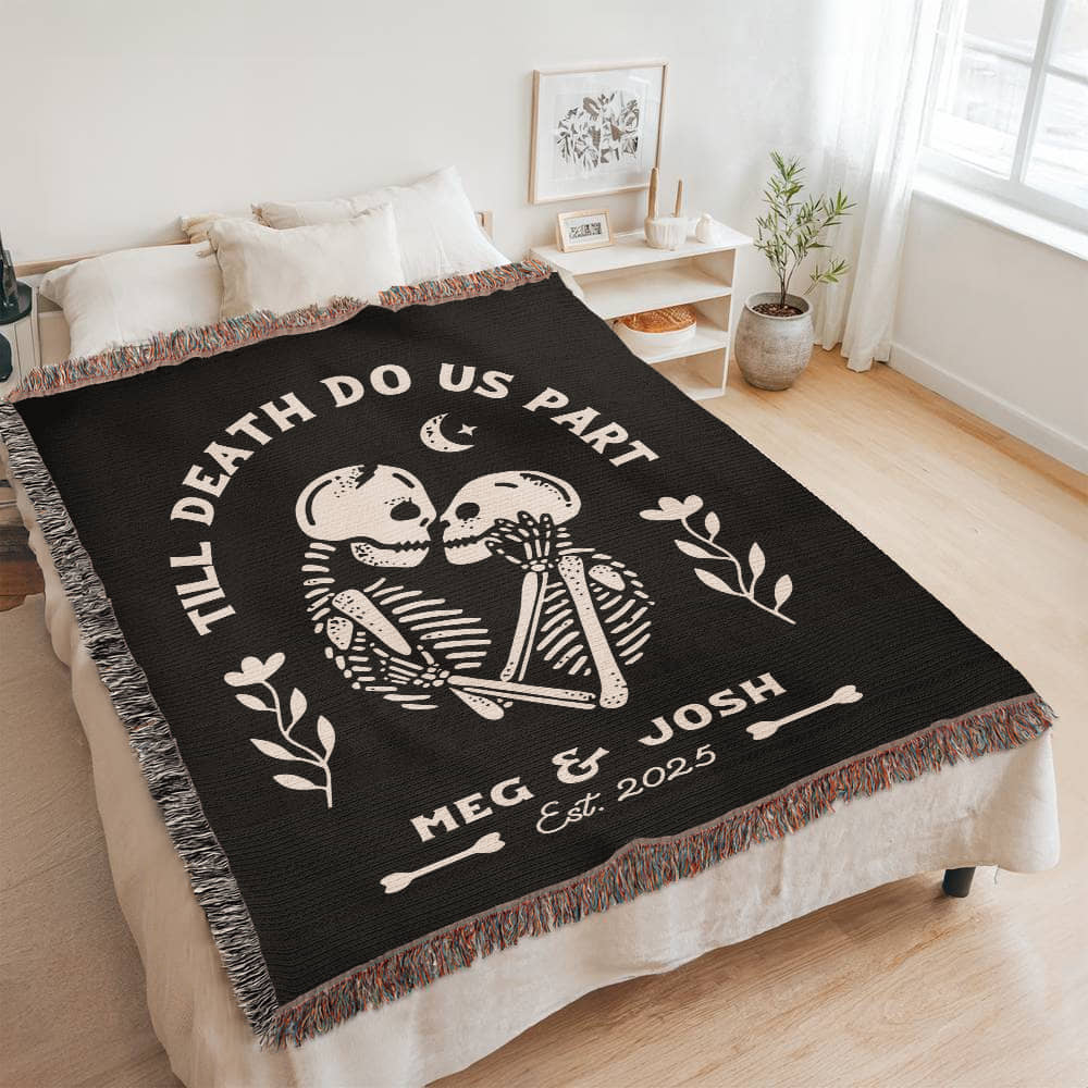 Till Death Do Us Part - Personalized Skeleton Woven Blanket