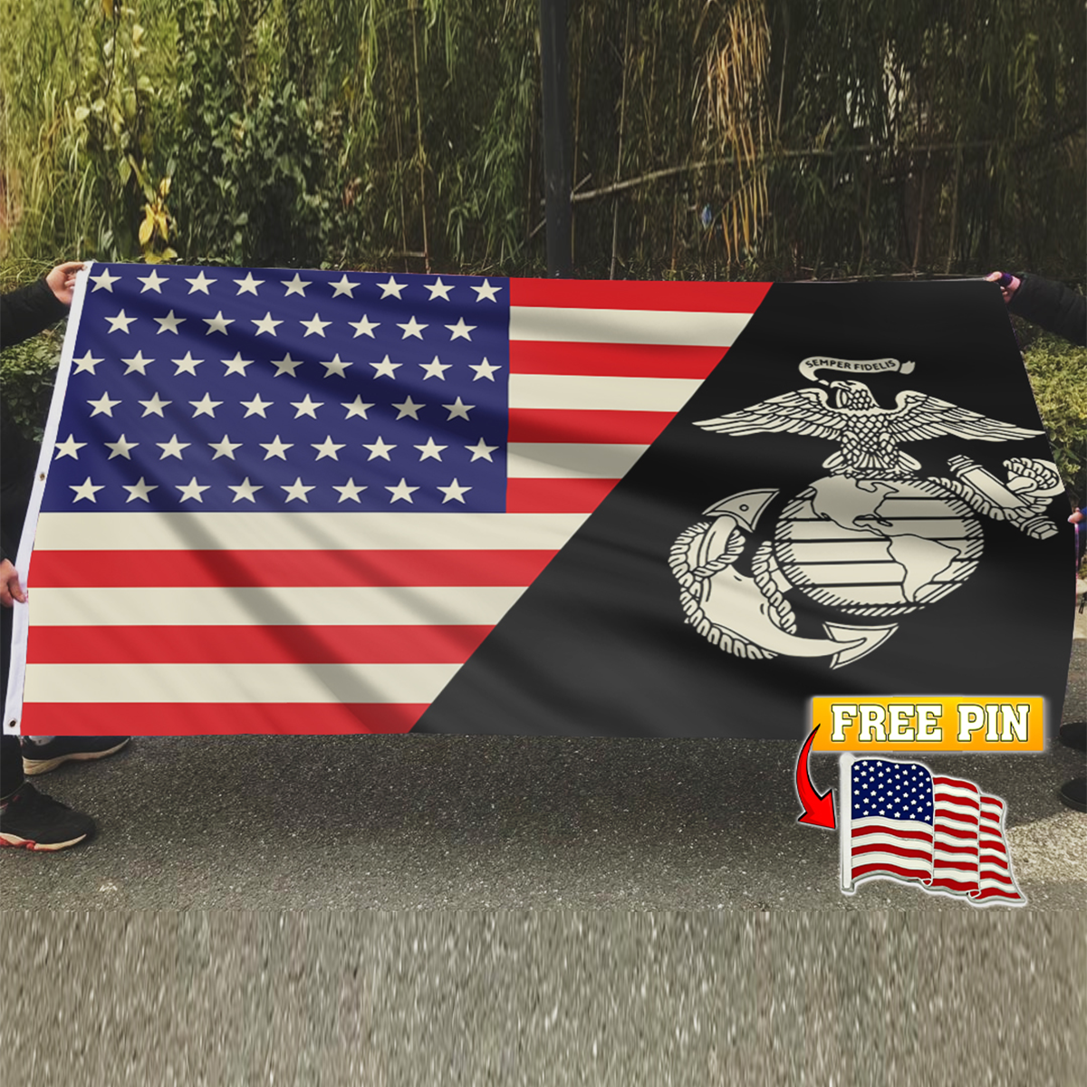 Marine Corp Flag with FREE American Pin