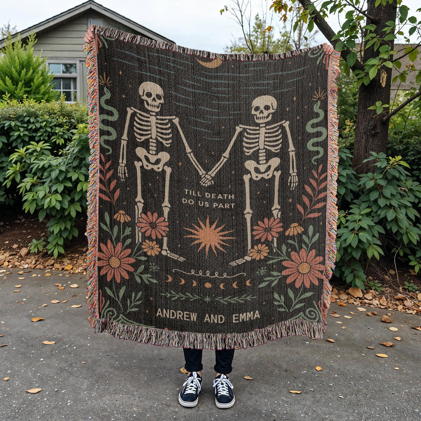 Personalized Skeleton Couple Woven Blanket