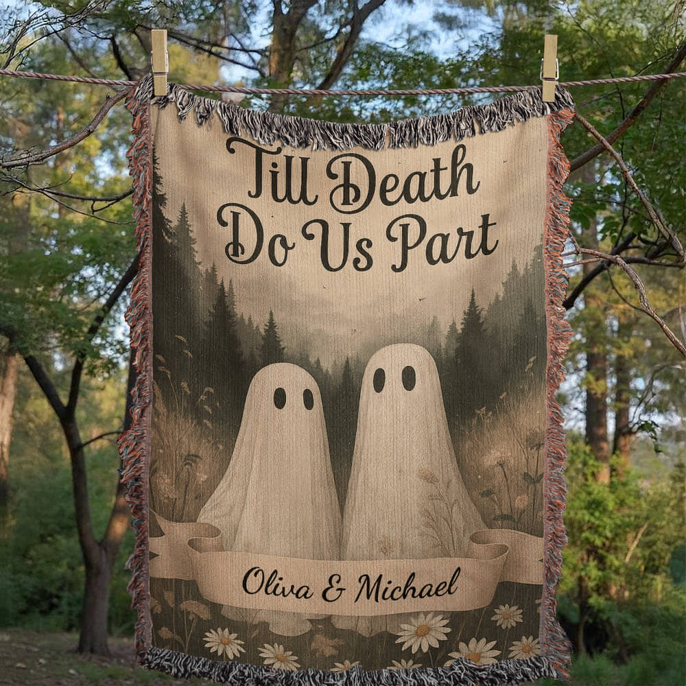 Till Death Do Us Part - Ghost Wild Flower Personalized Woven Blanket
