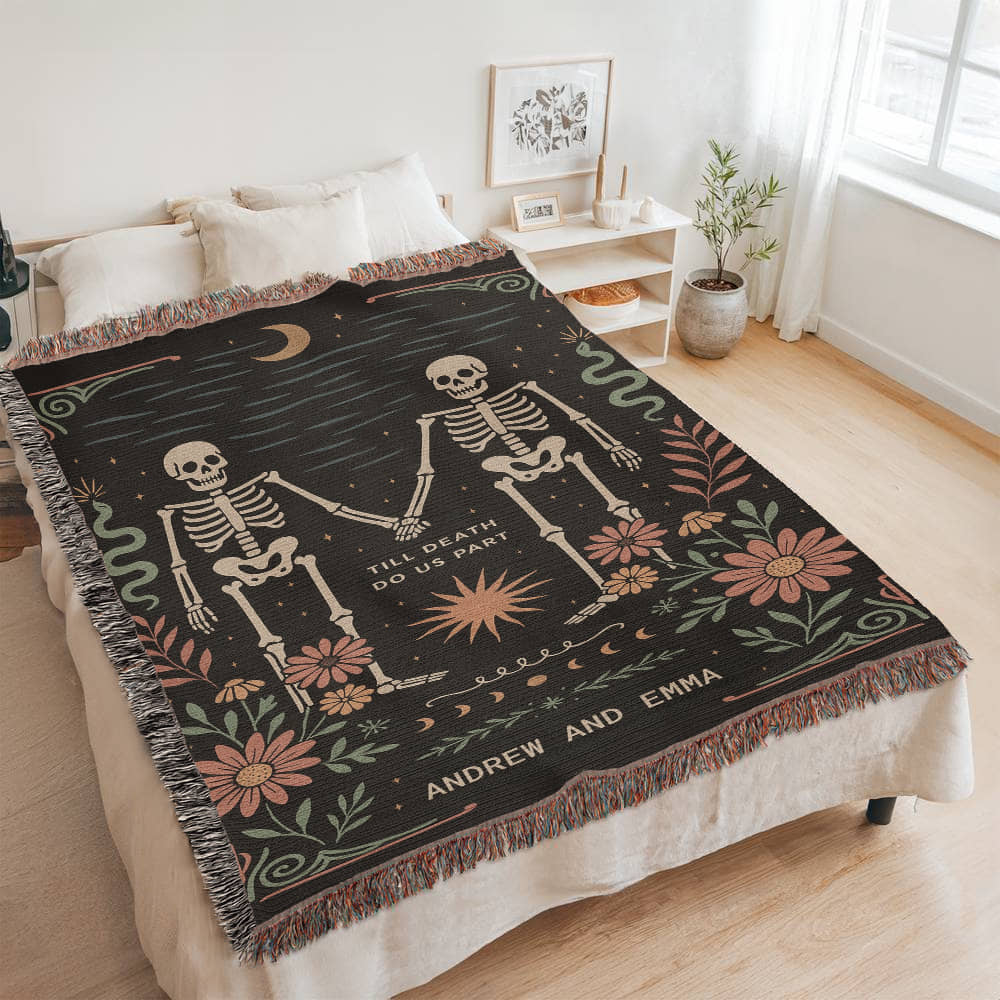 Personalized Skeleton Couple Woven Blanket