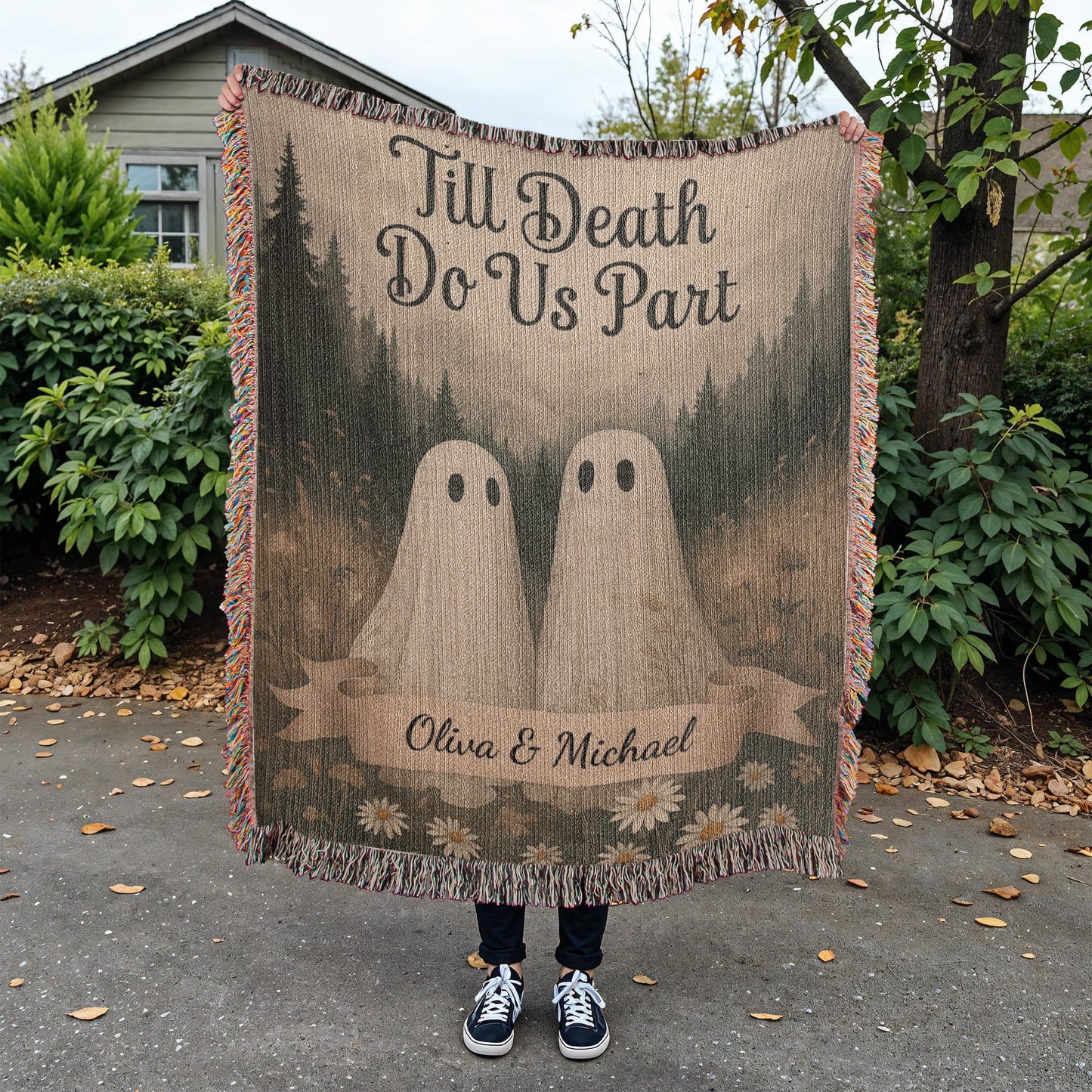 Till Death Do Us Part - Ghost Wild Flower Personalized Woven Blanket