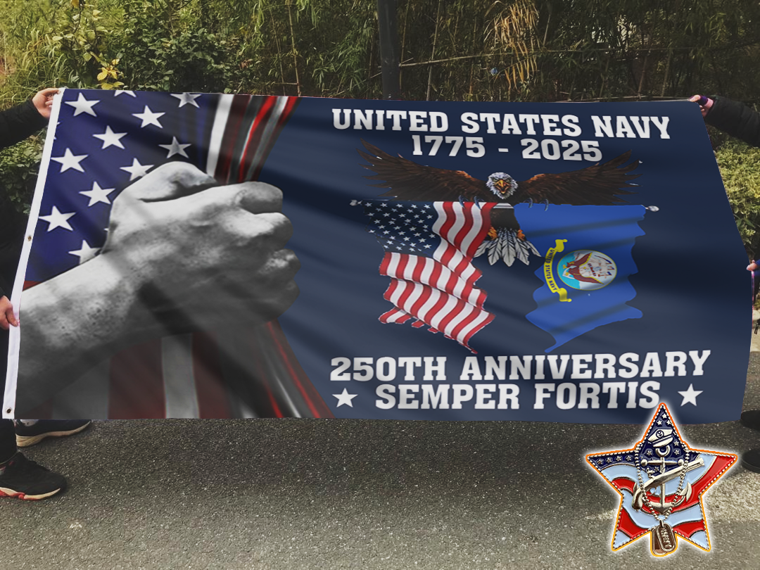 U.S. Navy 250 Years Anniversary Flag + Veteran Pin - Bundle