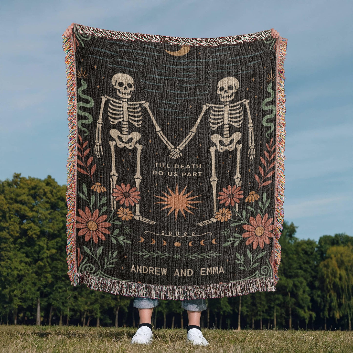 Personalized Skeleton Couple Woven Blanket