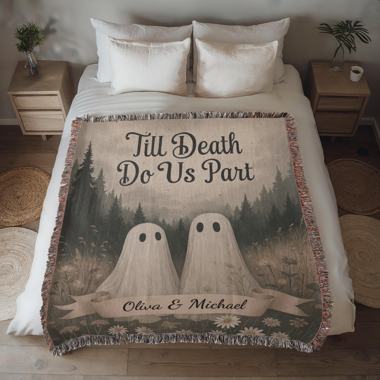 Till Death Do Us Part - Ghost Wild Flower Personalized Woven Blanket