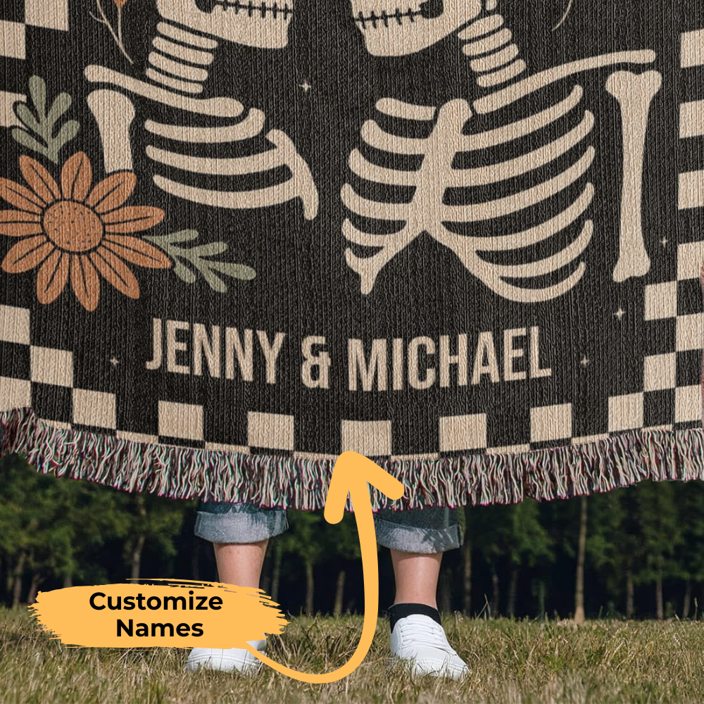 The Lovers Skeleton Personalized Couple Woven Blanket