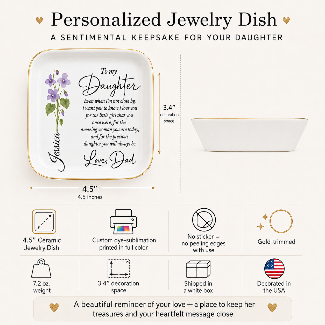 Personalized Floral Jewelry Dish – Meaningful Gift for Daughter