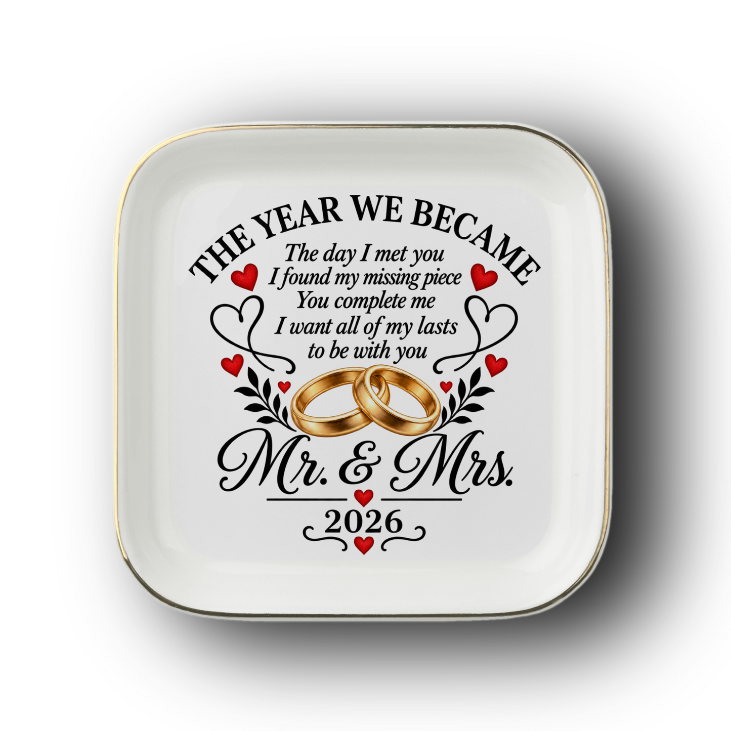 Mr. & Mrs. 2026 Wedding Keepsake Jewelry Dish