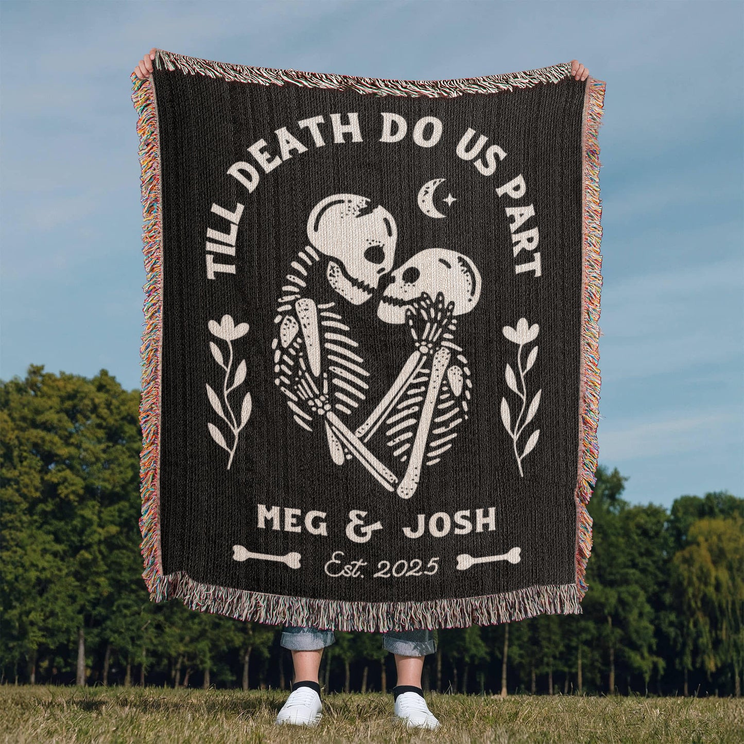 Till Death Do Us Part - Personalized Skeleton Woven Blanket