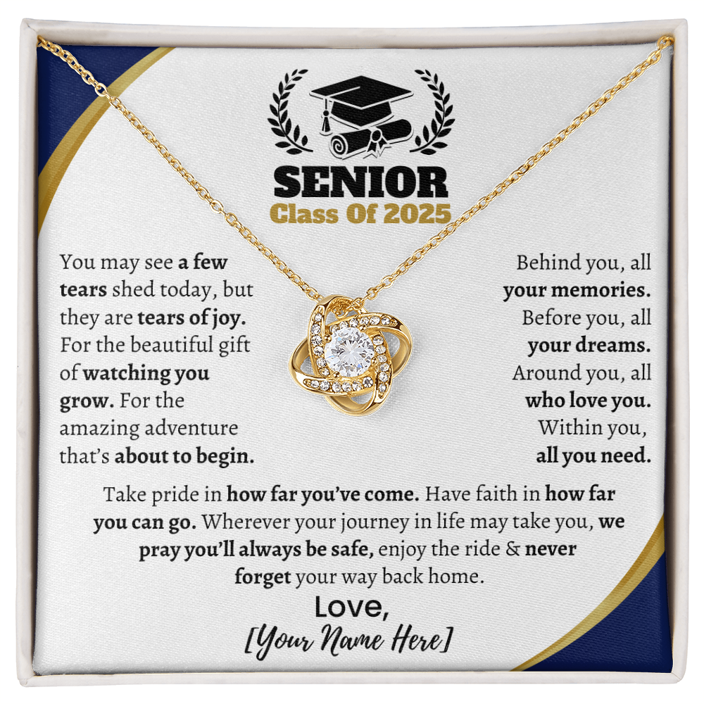 Custom Gift for Graduation "Take Pride in How far You've Come" Love Knot Necklace