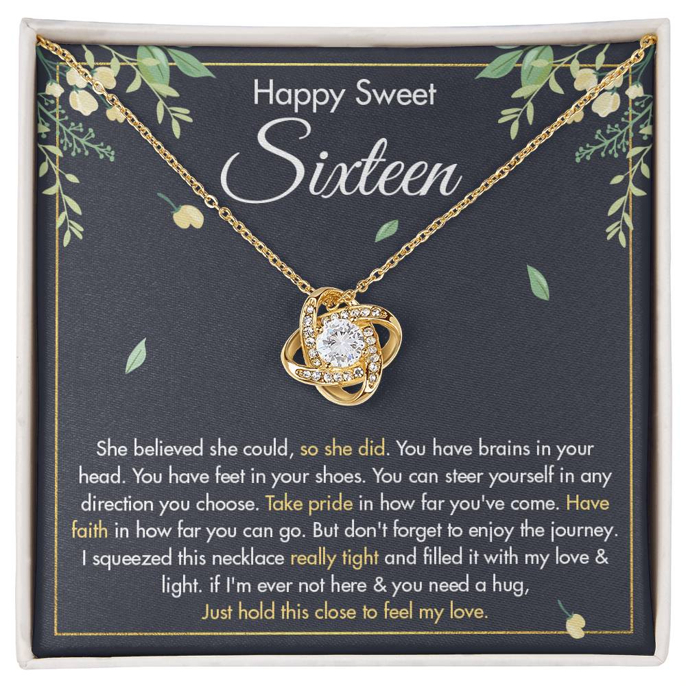 HAPPY SWEET SIXTEEN FAITH LOVE KNOT NECKLACE