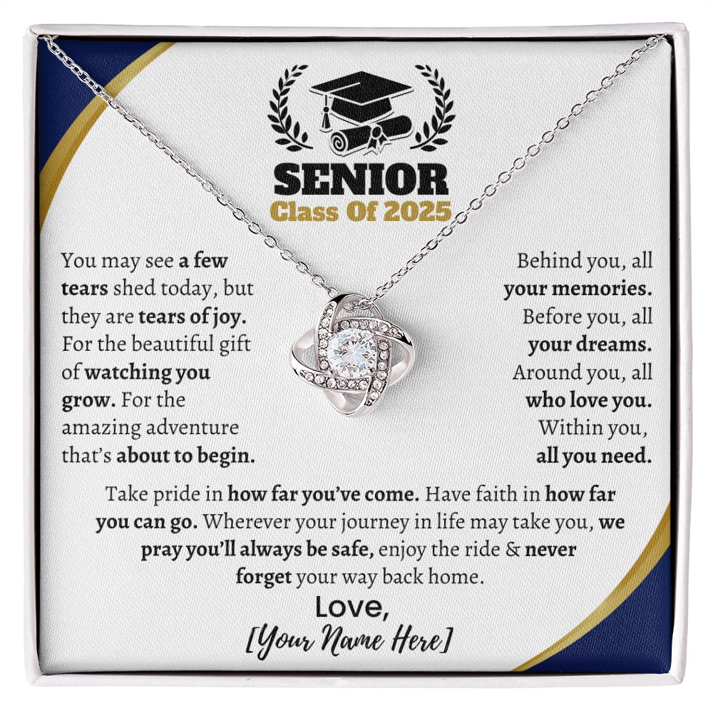 Custom Gift for Graduation "Take Pride in How far You've Come" Love Knot Necklace