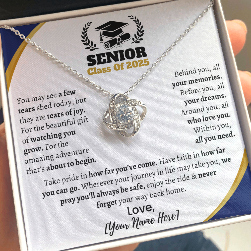 Custom Gift for Graduation "Take Pride in How far You've Come" Love Knot Necklace