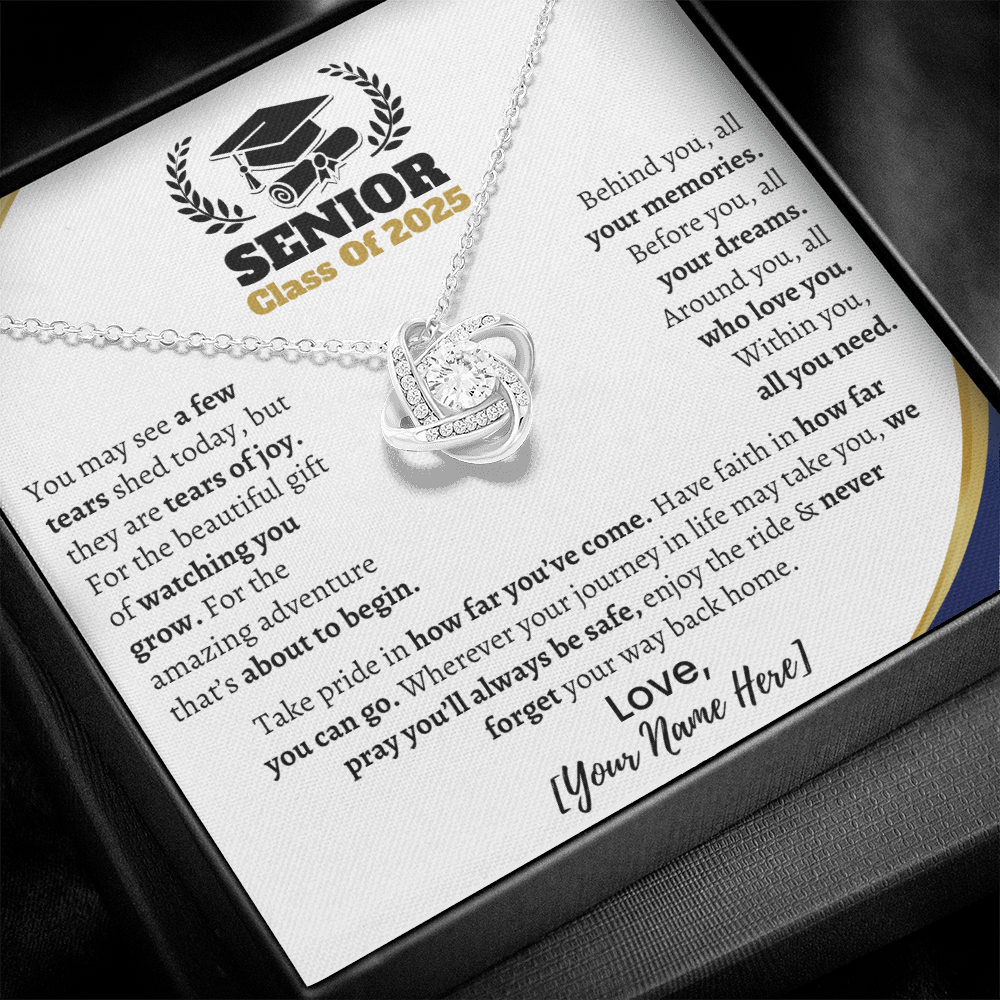 Custom Gift for Graduation "Take Pride in How far You've Come" Love Knot Necklace
