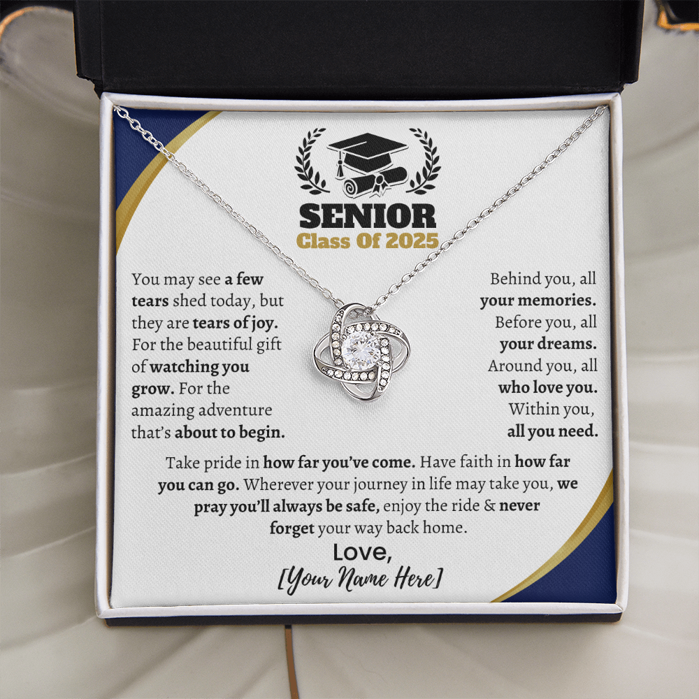 Custom Gift for Graduation "Take Pride in How far You've Come" Love Knot Necklace