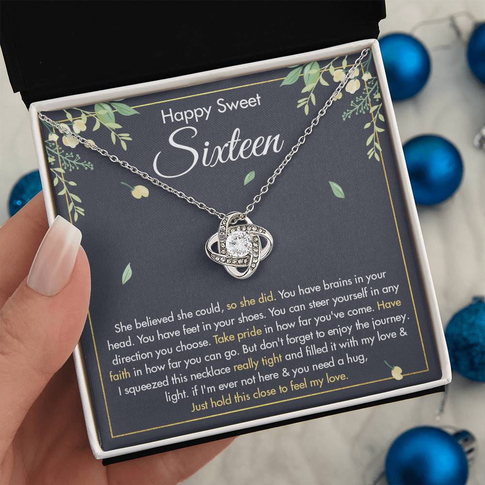 HAPPY SWEET SIXTEEN FAITH LOVE KNOT NECKLACE