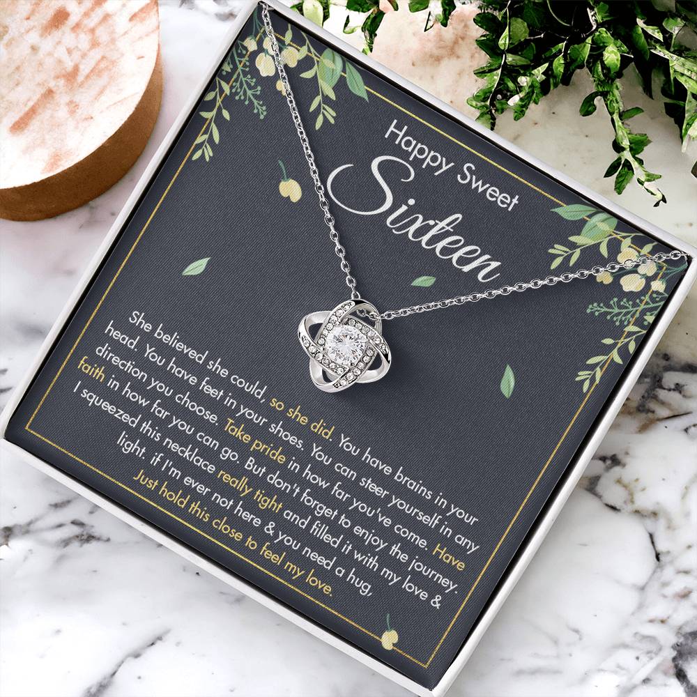 HAPPY SWEET SIXTEEN FAITH LOVE KNOT NECKLACE