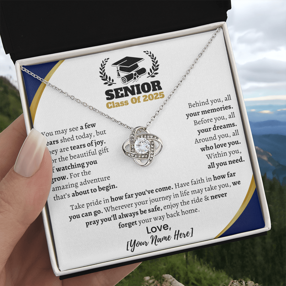 Custom Gift for Graduation "Take Pride in How far You've Come" Love Knot Necklace