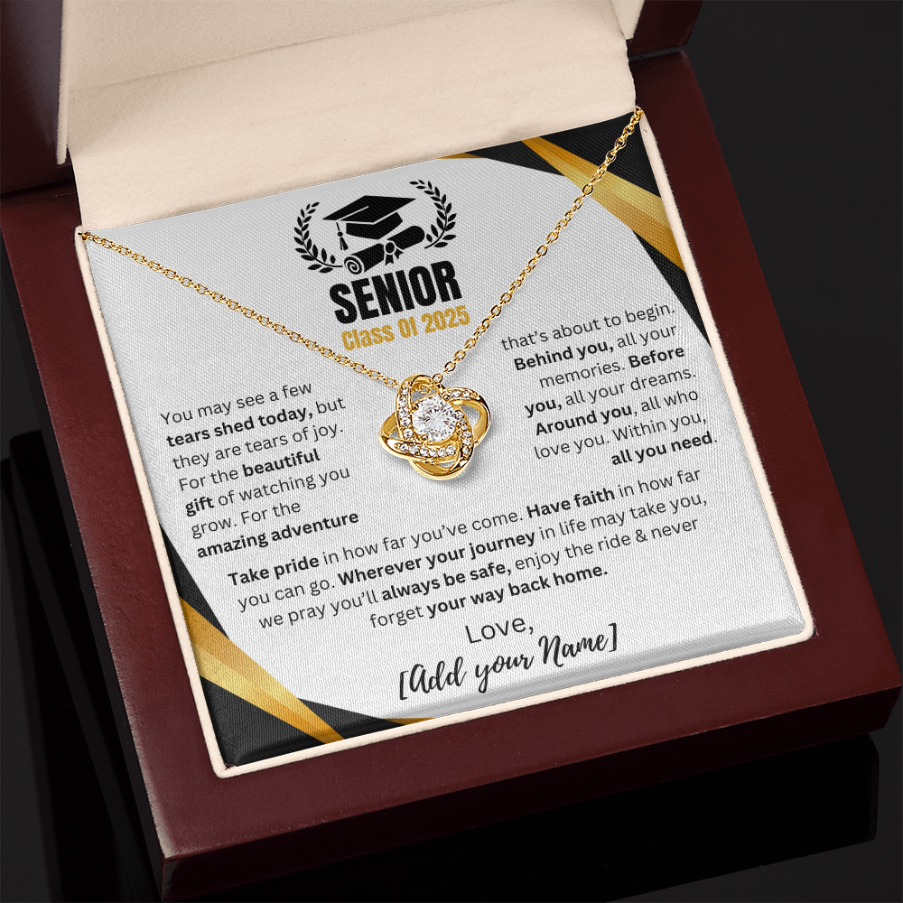 Custom Gift for Graduation "Take pride in how far you've come" Love Knot Necklace