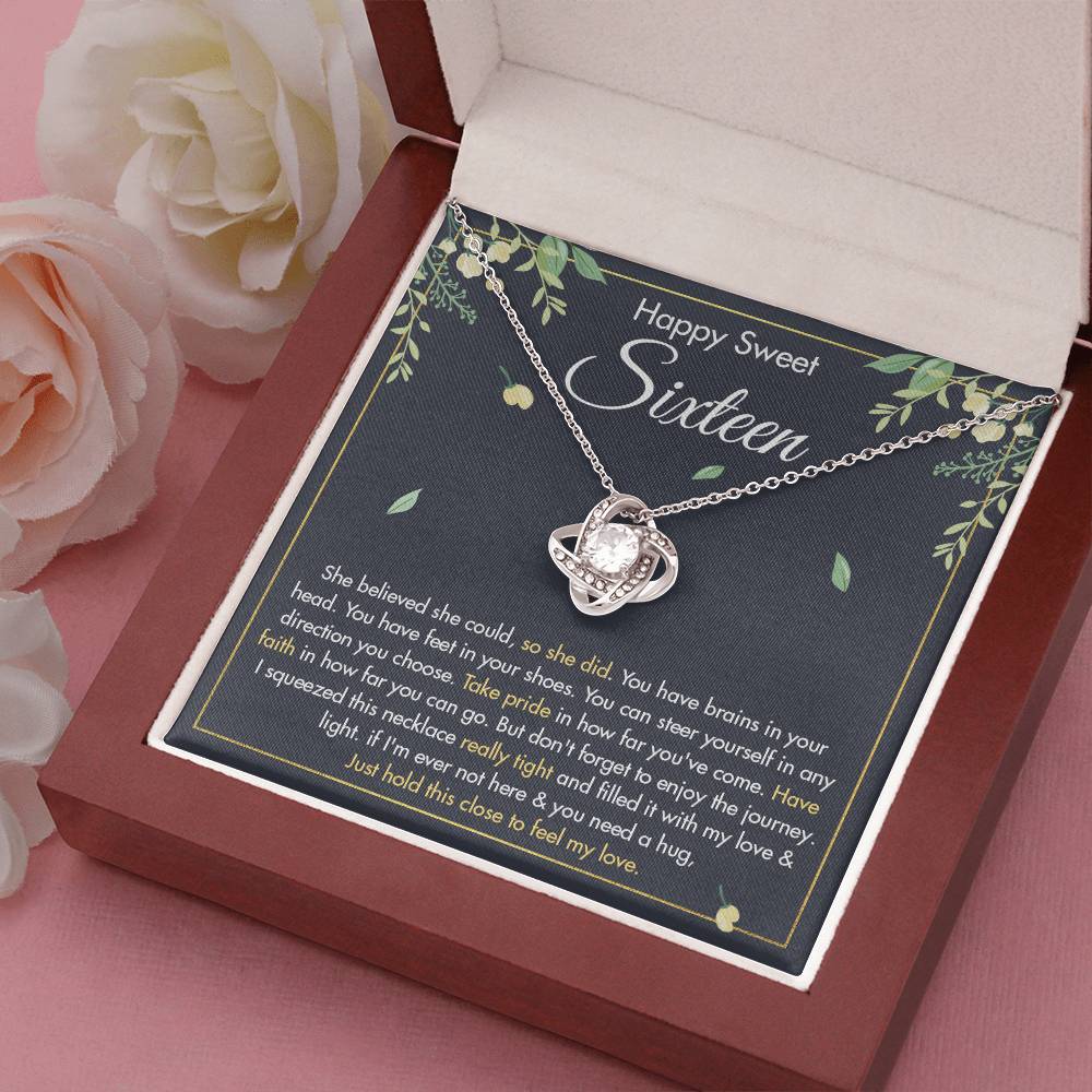 HAPPY SWEET SIXTEEN FAITH LOVE KNOT NECKLACE