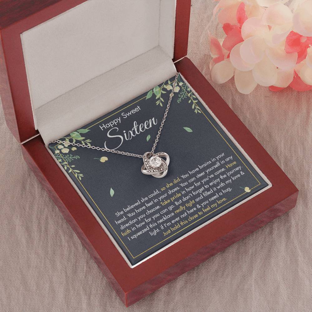 HAPPY SWEET SIXTEEN FAITH LOVE KNOT NECKLACE