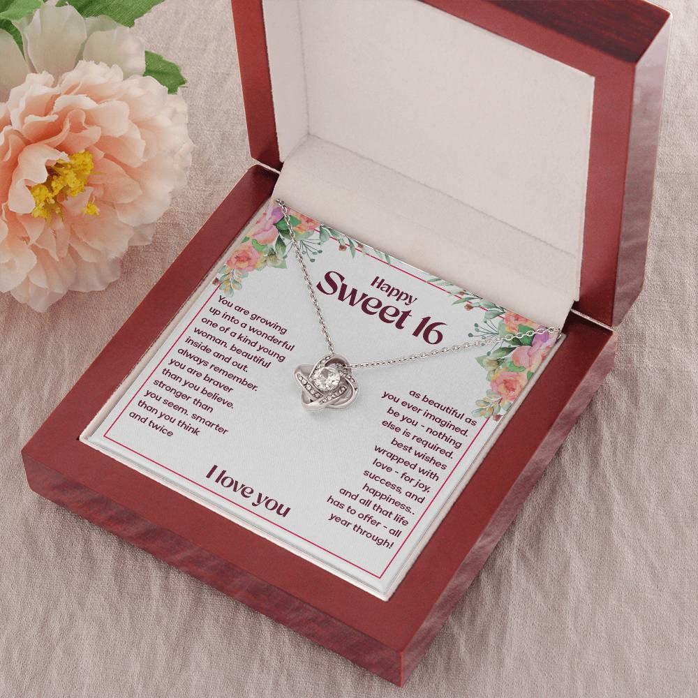HAPPY SWEET 16 WONDERFUL LOVE KNOT NECKLACE