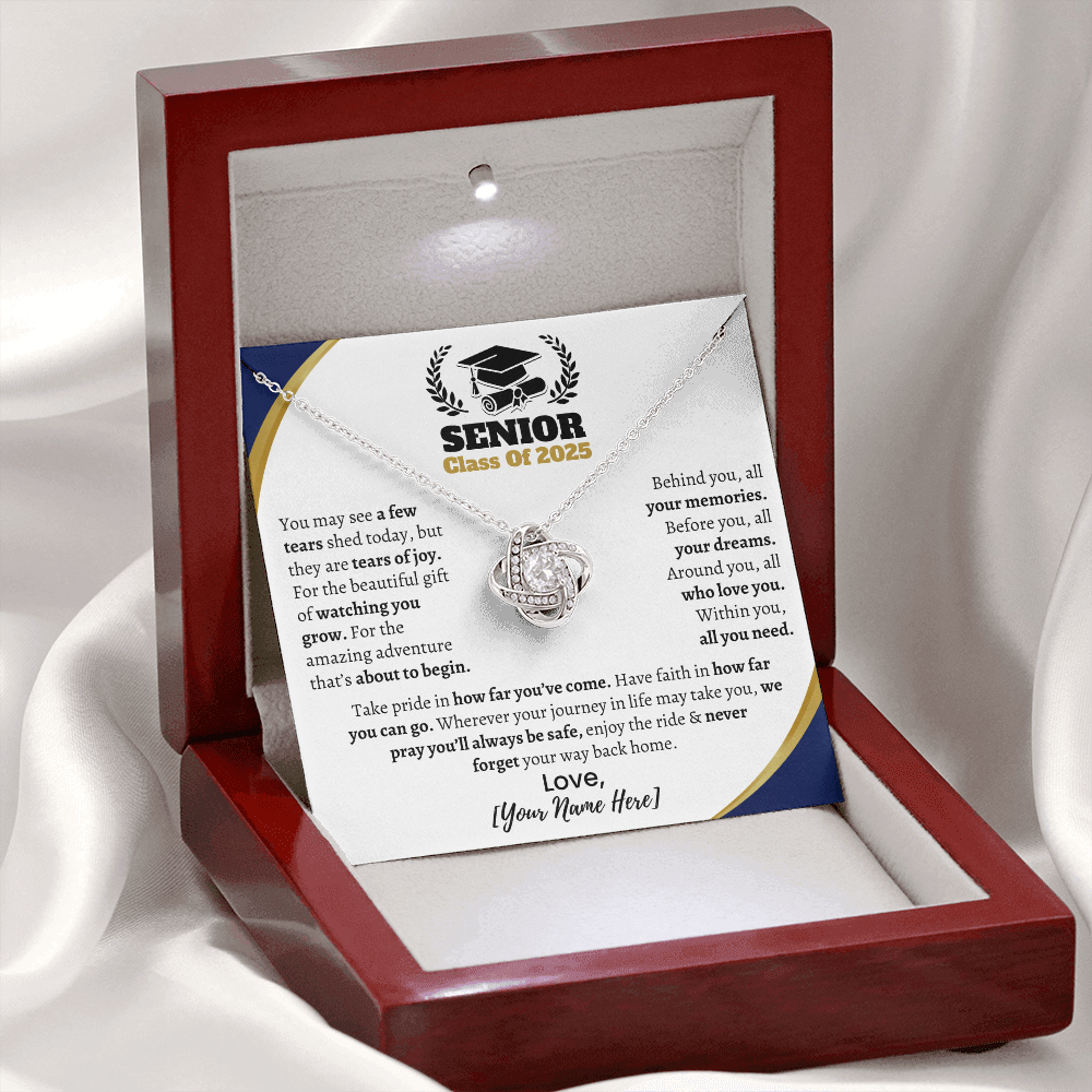Custom Gift for Graduation "Take Pride in How far You've Come" Love Knot Necklace