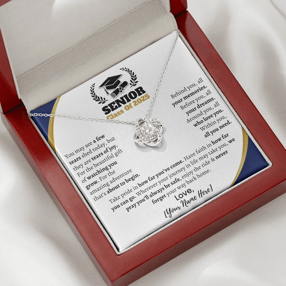 Custom Gift for Graduation "Take Pride in How far You've Come" Love Knot Necklace