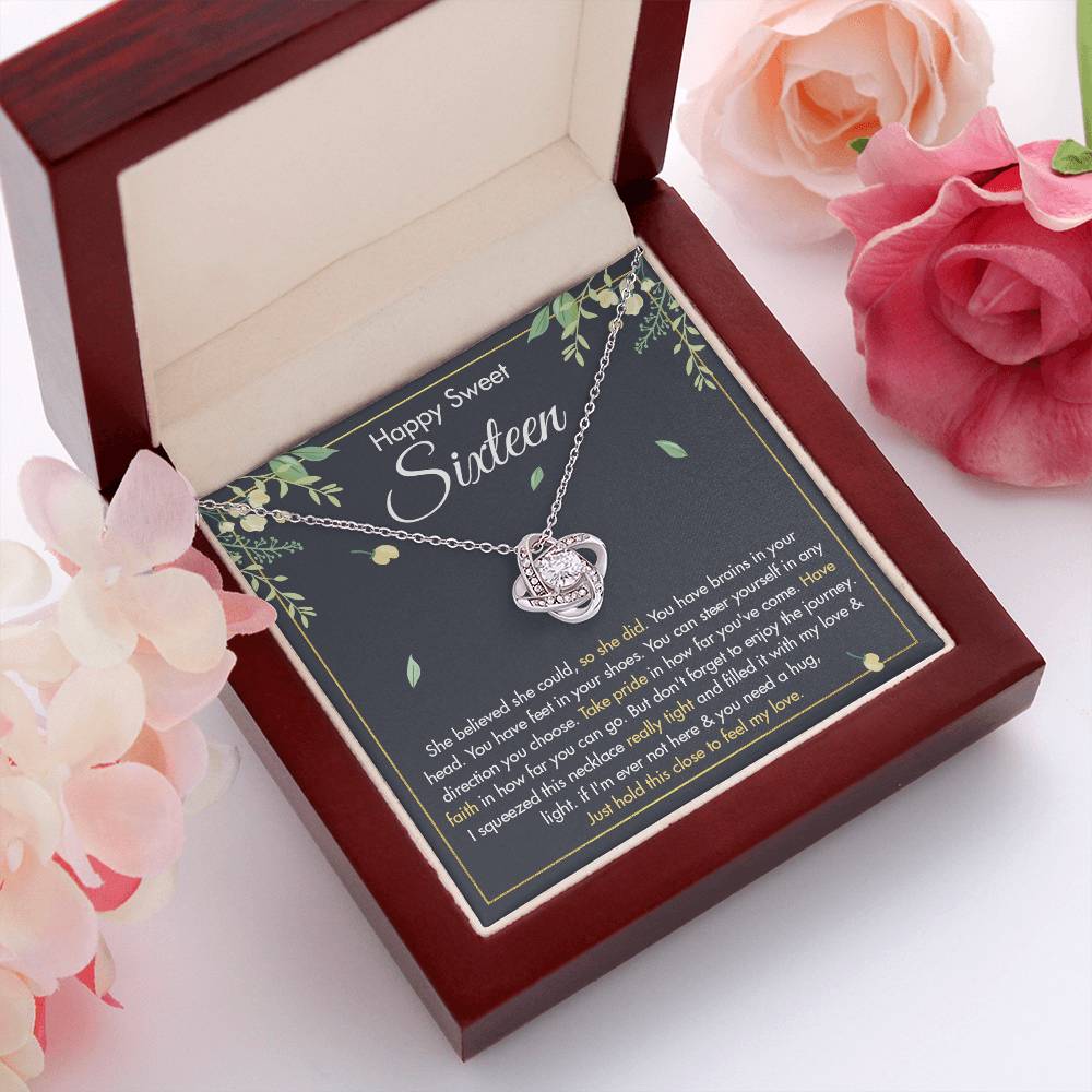 HAPPY SWEET SIXTEEN FAITH LOVE KNOT NECKLACE