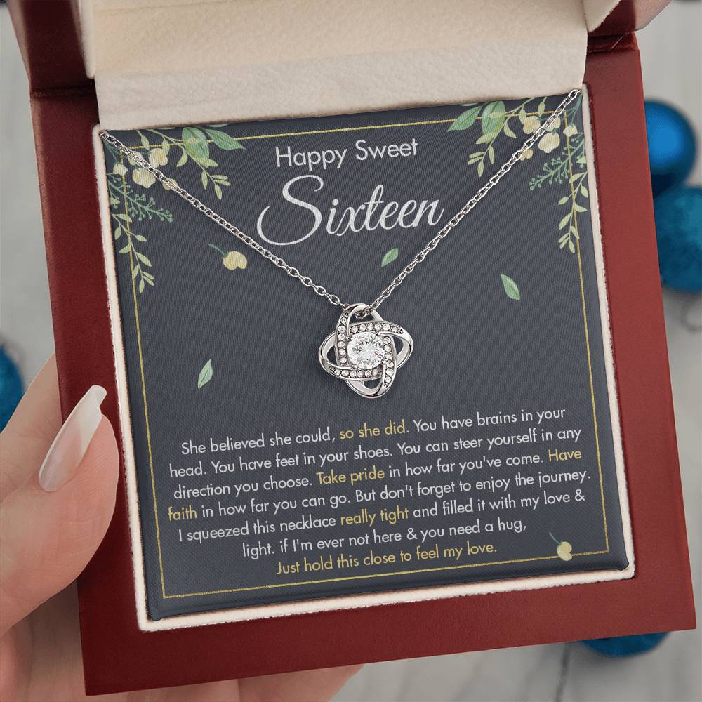 HAPPY SWEET SIXTEEN FAITH LOVE KNOT NECKLACE