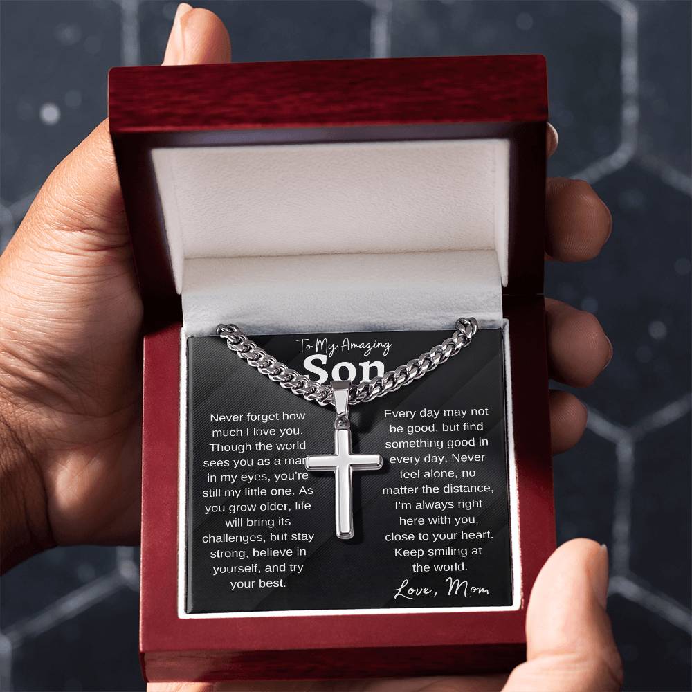 To My Amazing Son | Stay Strong | Cuban Chain With Artisan Cross Necklace