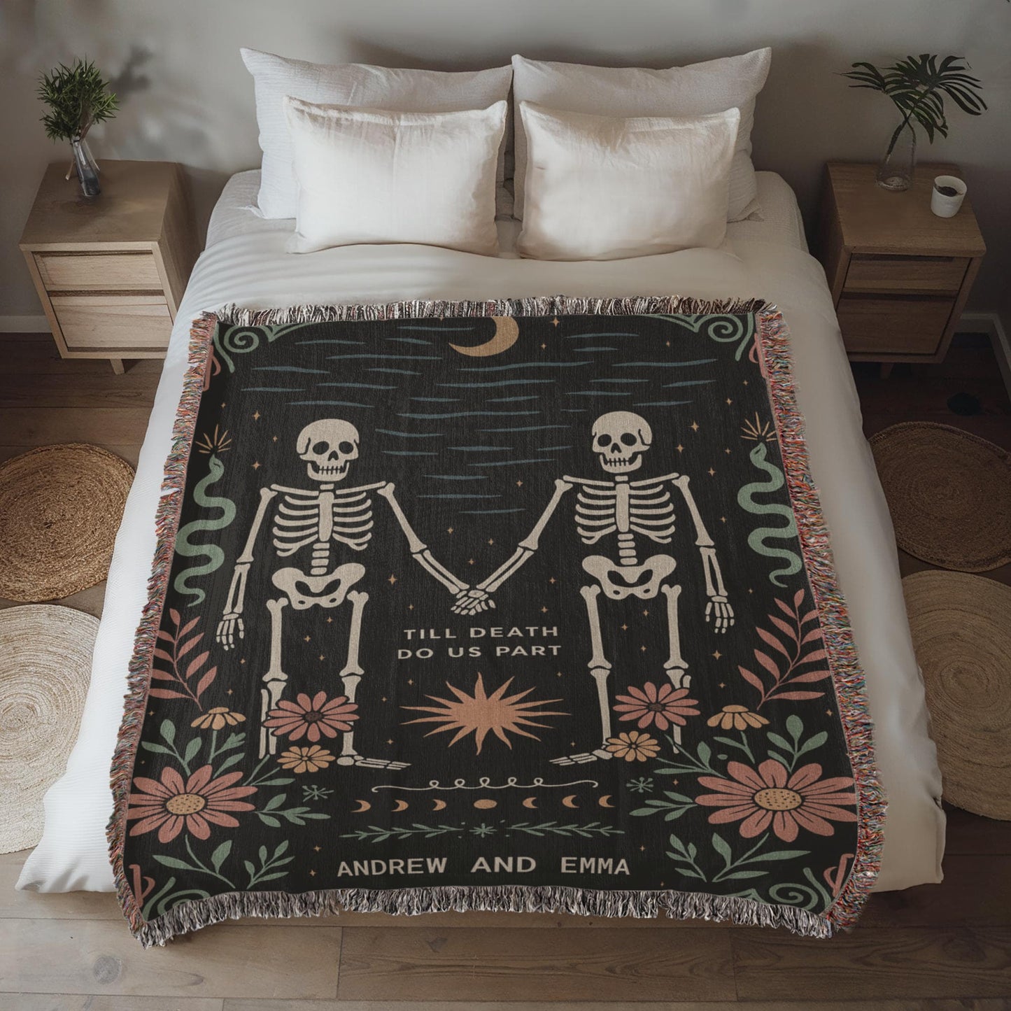 Personalized Skeleton Couple Woven Blanket