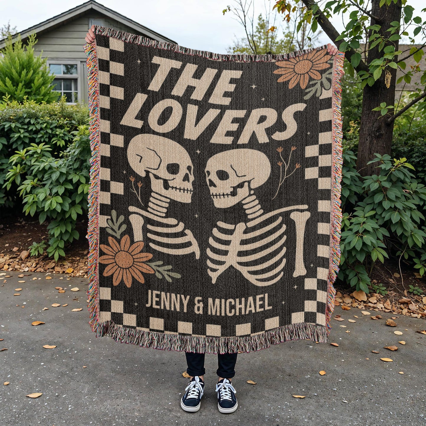 The Lovers Skeleton Personalized Couple Woven Blanket