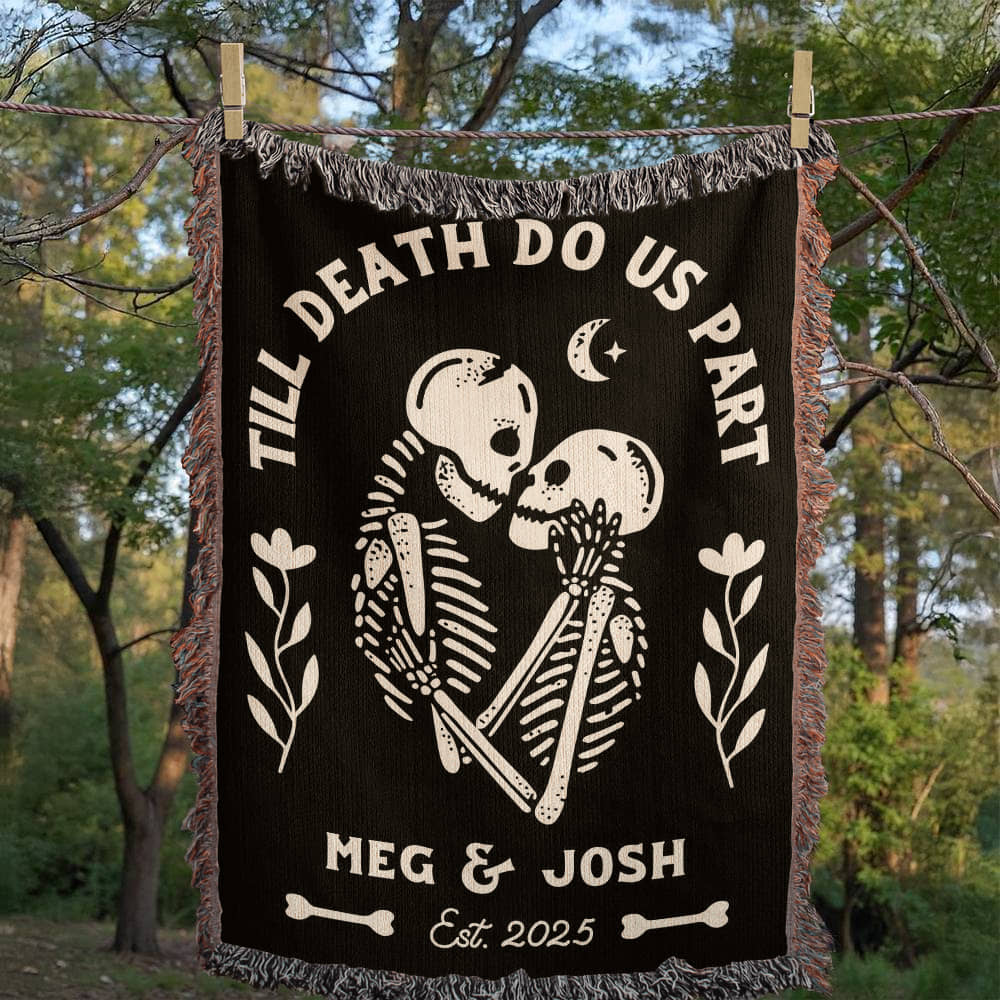 Till Death Do Us Part - Personalized Skeleton Woven Blanket