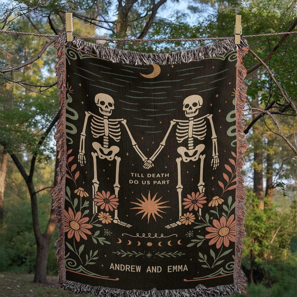 Personalized Skeleton Couple Woven Blanket