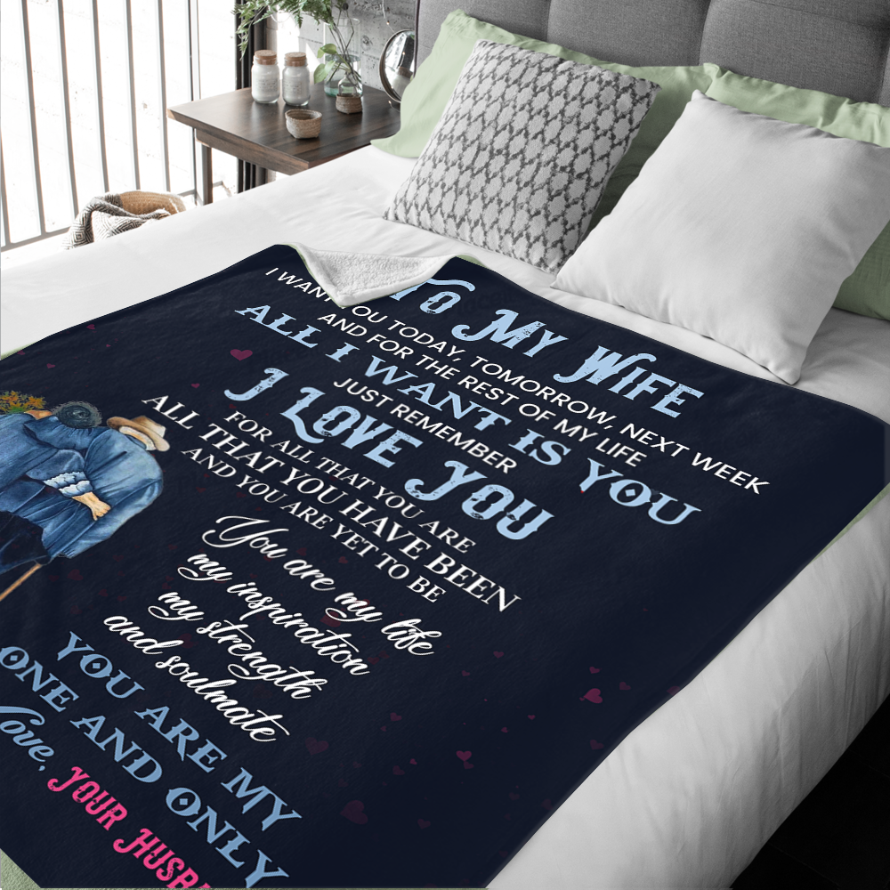 To My Wife - I Want You Today Premium Mink Sherpa Blanket