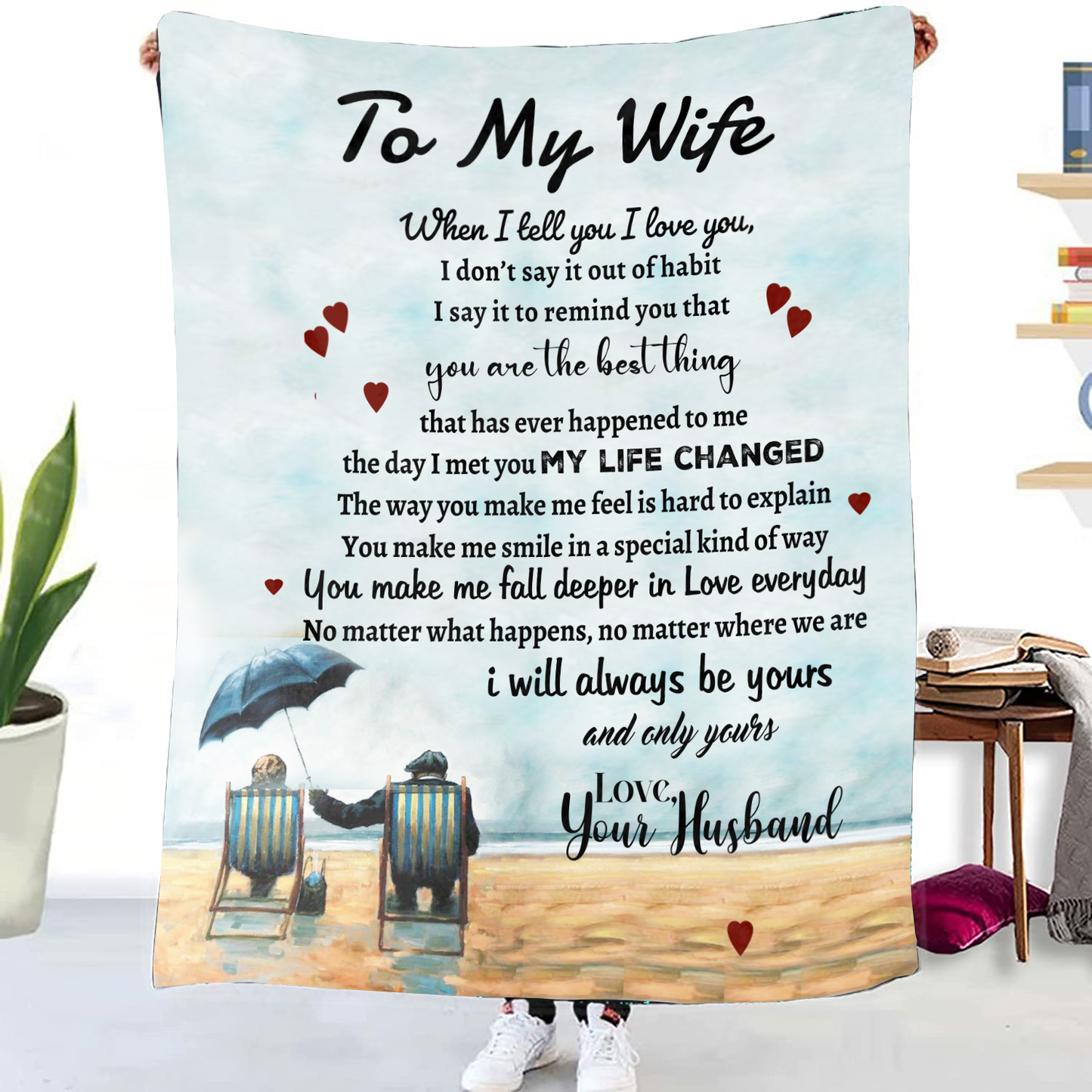 To My Wife - My Life Changed Premium Mink Sherpa Blanket