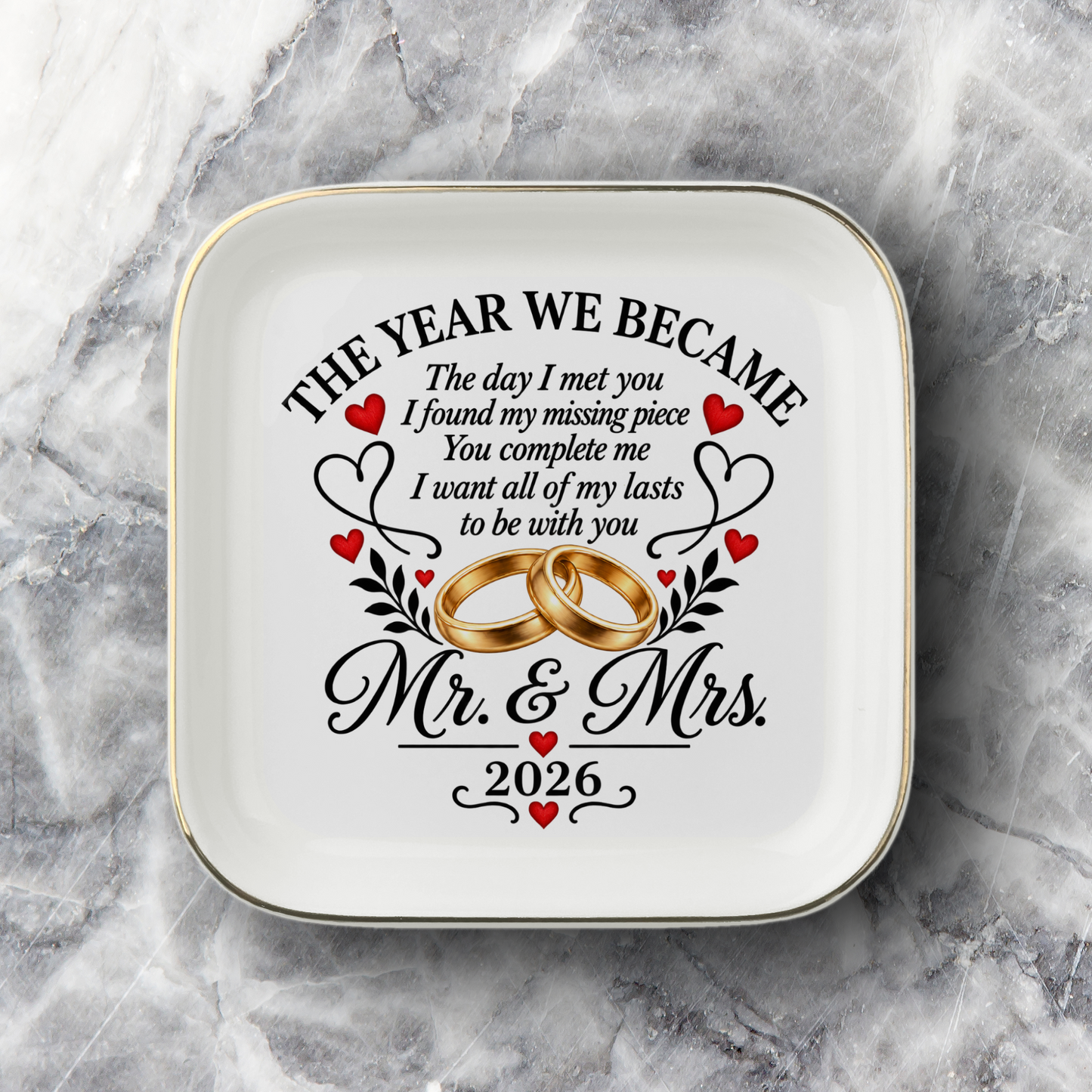 Mr. & Mrs. 2026 Wedding Keepsake Jewelry Dish