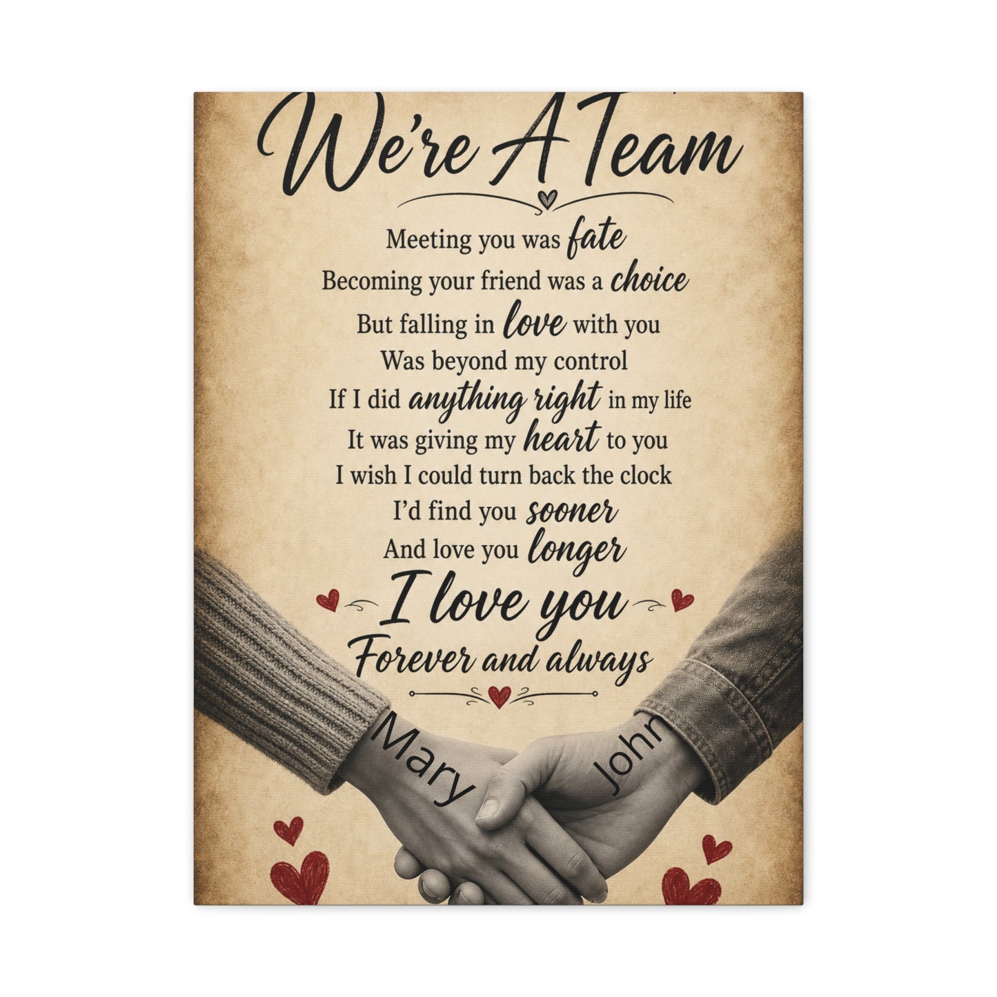 We're A Team Personalized Canvas Wall Art — Romantic Couple Poem