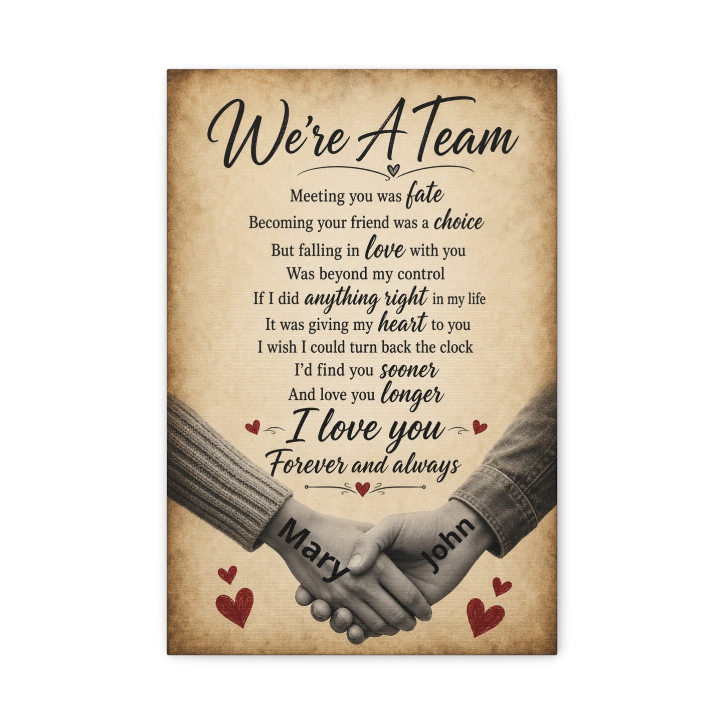 We're A Team Personalized Canvas Wall Art — Romantic Couple Poem
