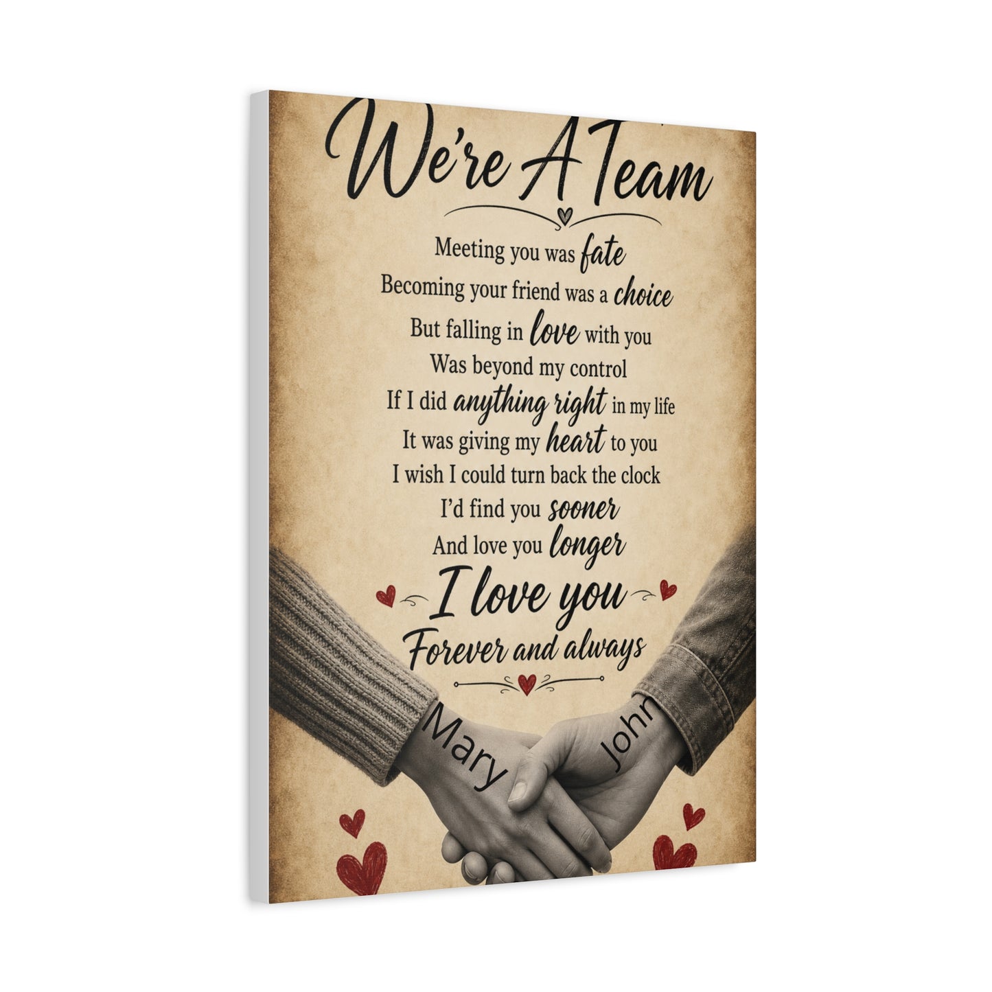 We're A Team Personalized Canvas Wall Art — Romantic Couple Poem