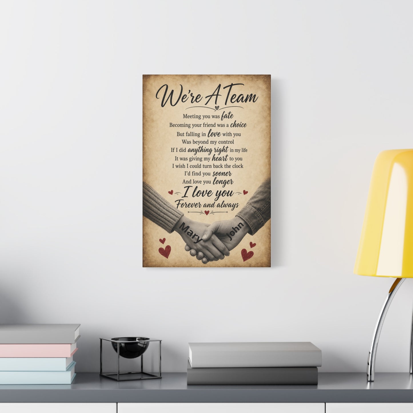 We're A Team Personalized Canvas Wall Art — Romantic Couple Poem