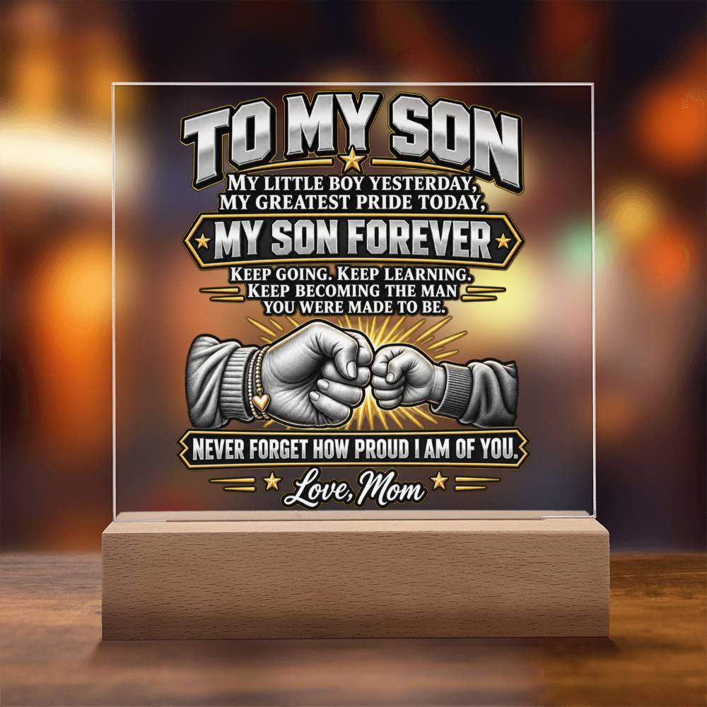 Son Forever Acrylic Plaque from Mom with Fist Bump Design