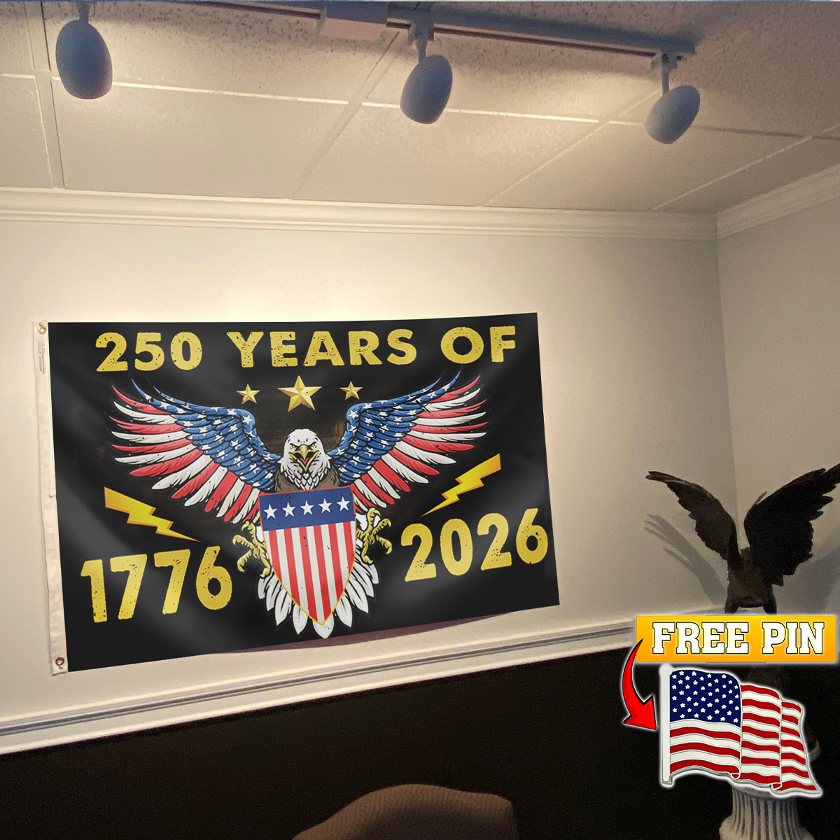 Patriotic 250th Anniversary U.S. Flag with FREE American Pin